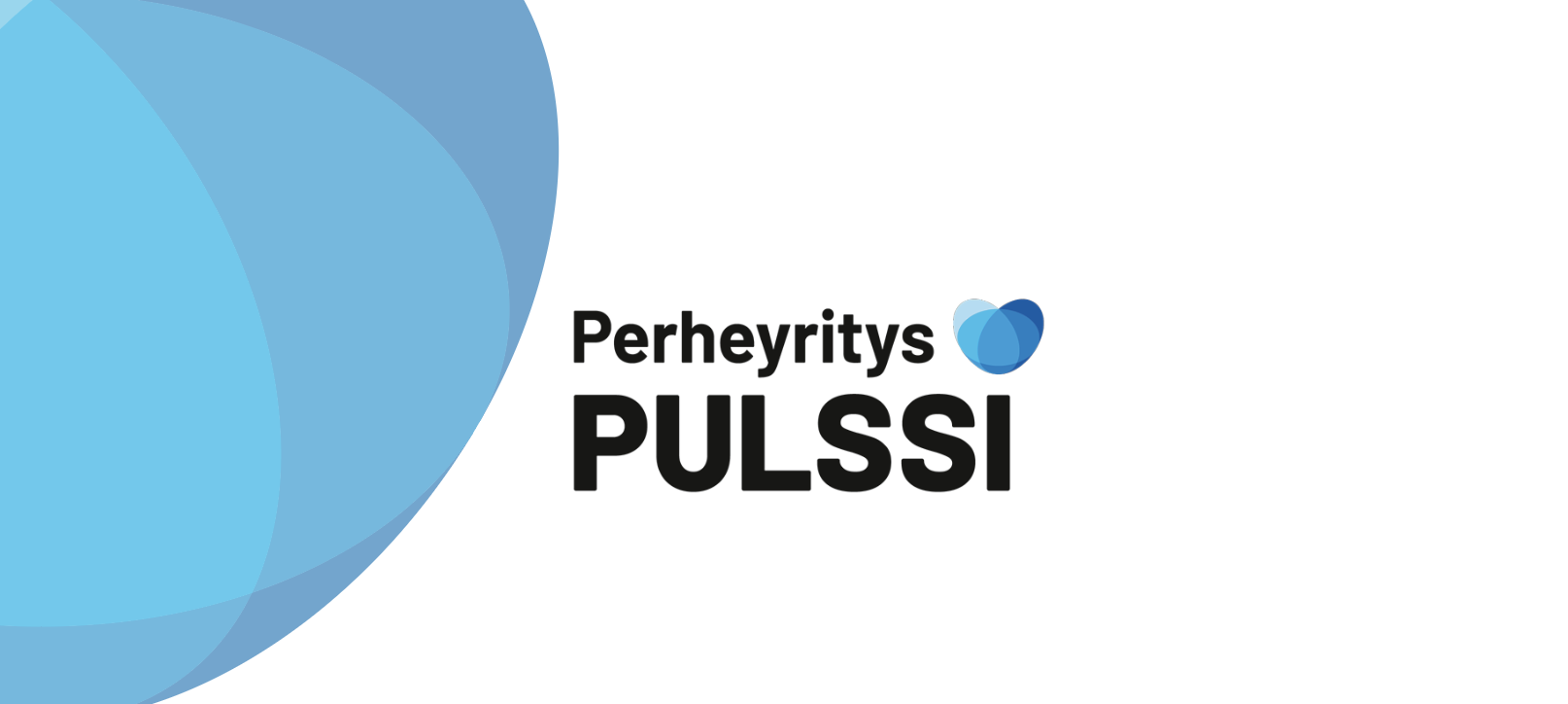 Grafiikka, jossa teksti "Perheyritys PULSSI" ja sininen sydänlogo valkoisella taustalla